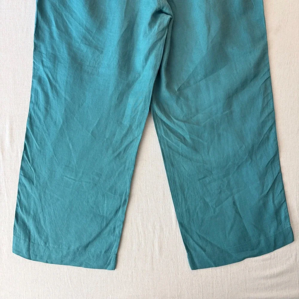 Quince 100% European Linen Wide Leg Blue Drawstring Pants Women XL